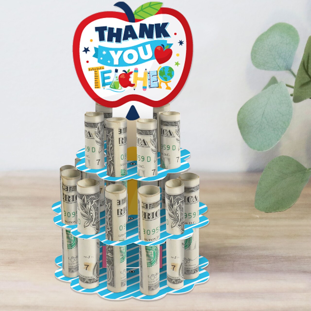 Big Dot of Happiness Thank You Teachers - DIY Teacher Appreciation Money Holder Gift - Cash Cake